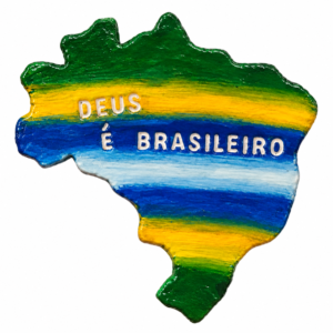 Plaquinha Mapa do Brasil Cerâmica Fria "Deus é Brasileiro" Decorativa