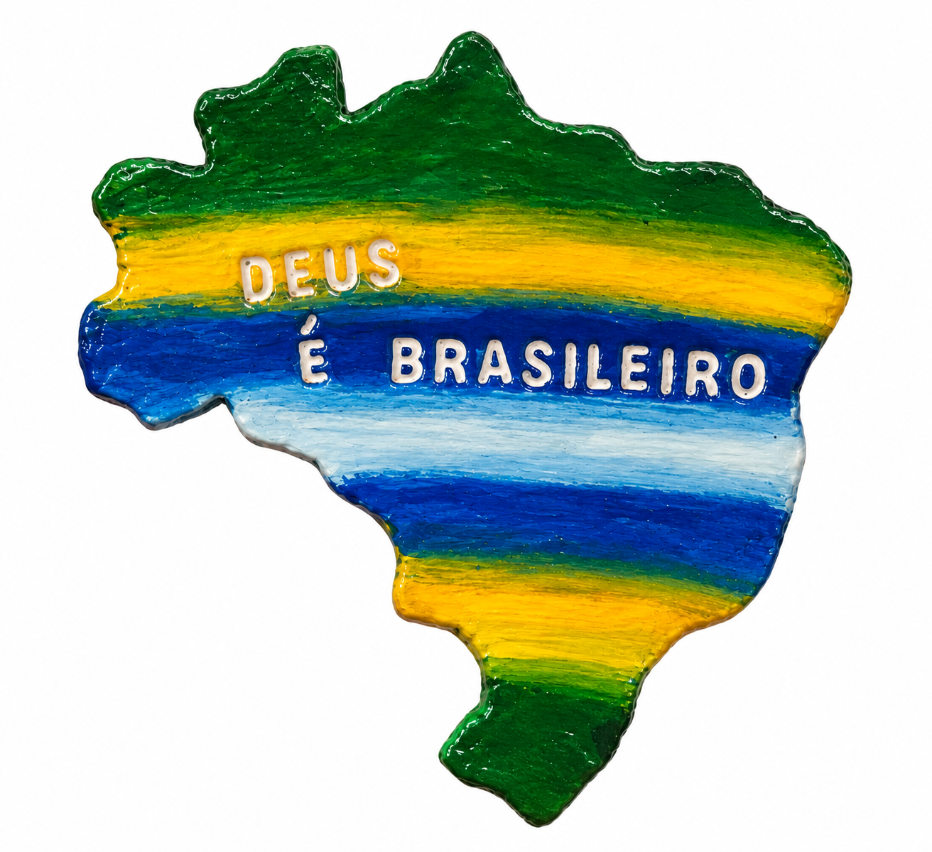 Plaquinha Mapa do Brasil Cerâmica Fria "Deus é Brasileiro" Decorativa