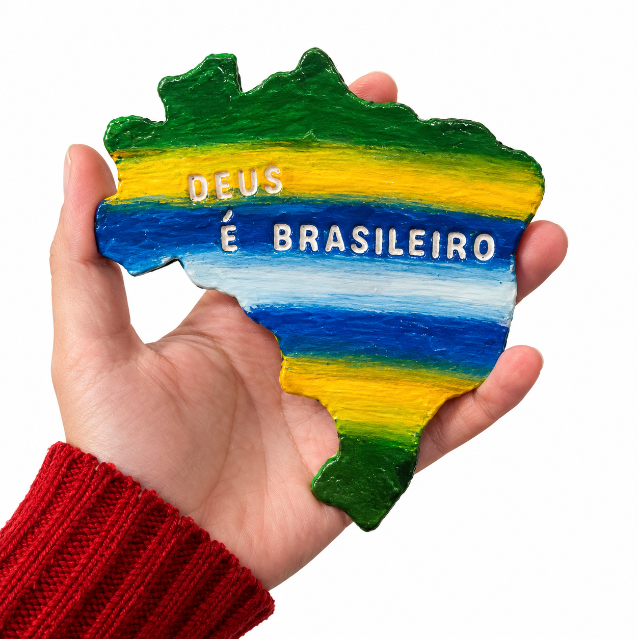 Plaquinha Mapa do Brasil Cerâmica Fria "Deus é Brasileiro" Decorativa - Imagem 2