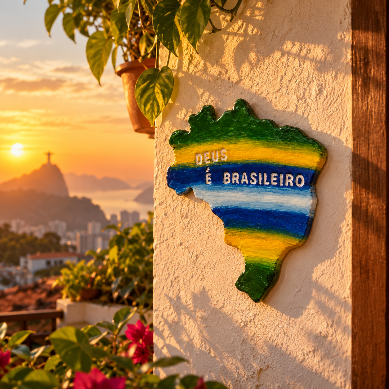 Plaquinha Mapa do Brasil Cerâmica Fria "Deus é Brasileiro" Decorativa - Imagem 3
